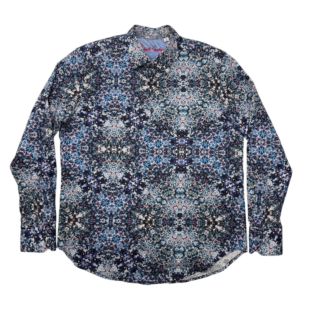 Robert Graham Mens Blue Purple Kaleidoscope Fractal Print Button Up Shirt M